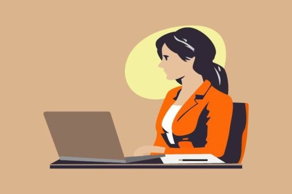 Evaluating the Business Woman Working on Laptop Design Collection for Professional Projects